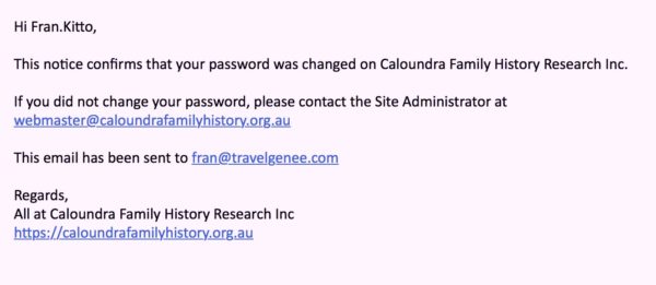 Figure x - Password is changed email
